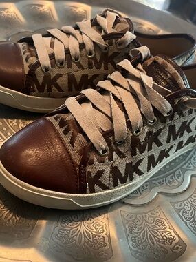 Michael Kors Brown and Beige MK Logo City Sneaker